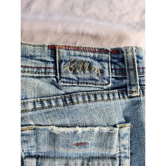 Billabong Y2K Low Rise Jeans Bootcut Denim Sz 7 Contrast Stitching Raw Hemh - Picture 15 of 15